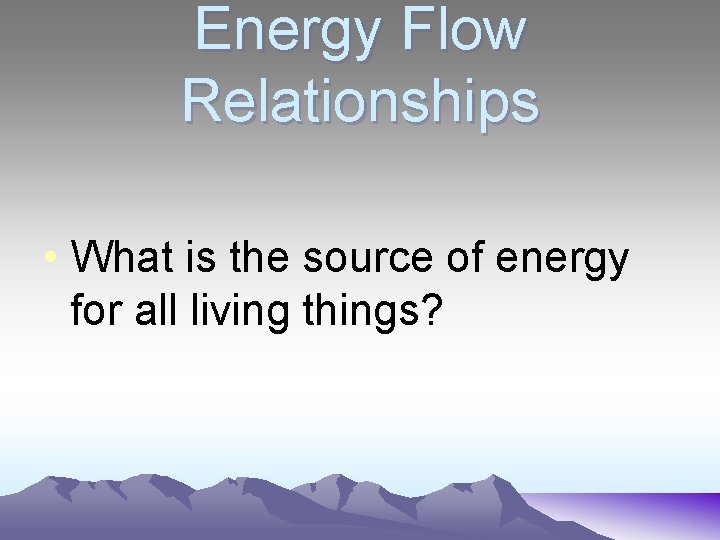 Energy Flow Relationships • What is the source of energy for all living things?