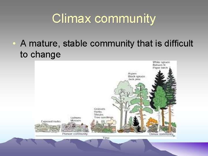 Climax community • A mature, stable community that is difficult to change 