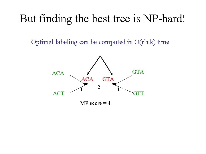 But finding the best tree is NP-hard! Optimal labeling can be computed in O(r But finding the best tree is NP-hard! Optimal labeling can be computed in O(r