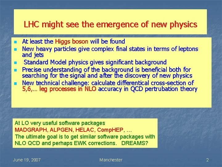 LHC might see the emergence of new physics n n n At least the