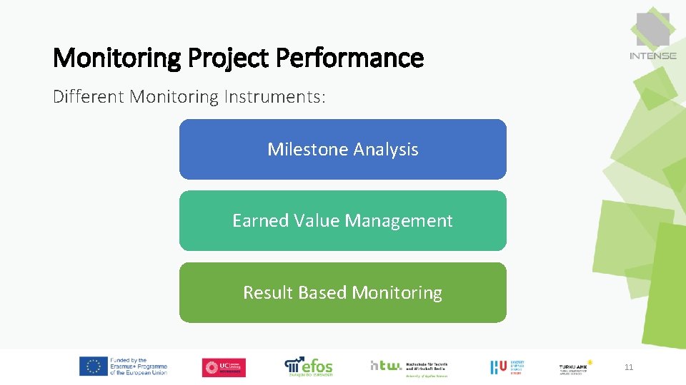 Monitoring Project Performance Different Monitoring Instruments: Milestone Analysis Earned Value Management Result Based Monitoring Monitoring Project Performance Different Monitoring Instruments: Milestone Analysis Earned Value Management Result Based Monitoring