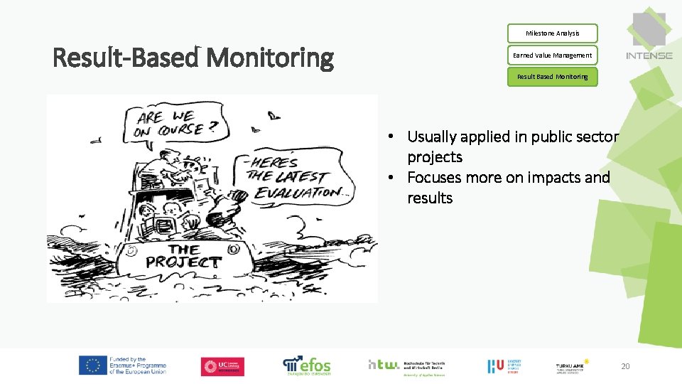 Milestone Analysis Result-Based Monitoring Earned Value Management Result Based Monitoring • Usually applied in Milestone Analysis Result-Based Monitoring Earned Value Management Result Based Monitoring • Usually applied in