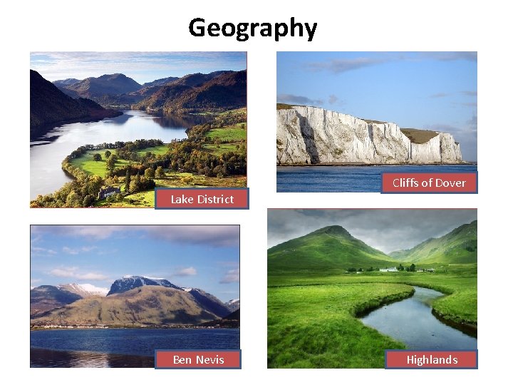 Geography Cliffs of Dover Lake District Ben Nevis Highlands 