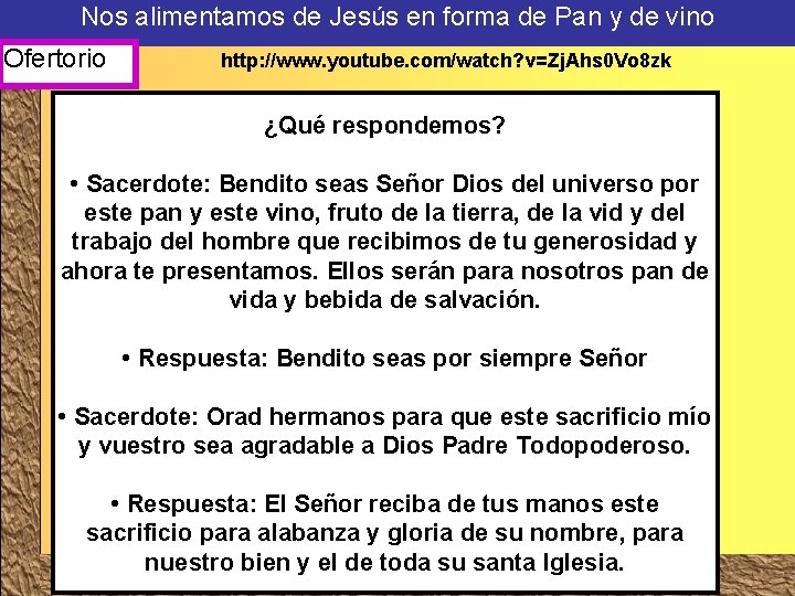Nos alimentamos de Jesús en forma de Pan y de vino Ofertorio http: //www. Nos alimentamos de Jesús en forma de Pan y de vino Ofertorio http: //www.