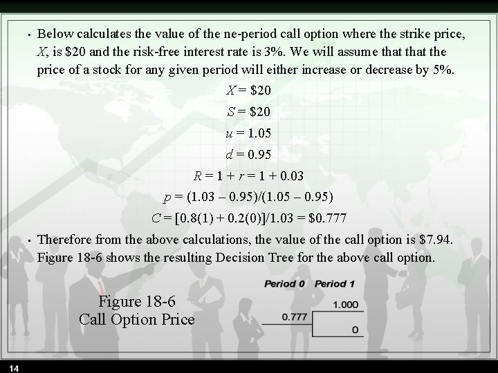  • Below calculates the value of the ne-period call option where the strike