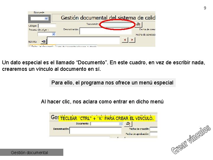 9 Un dato especial es el llamado “Documento”. En este cuadro, en vez de