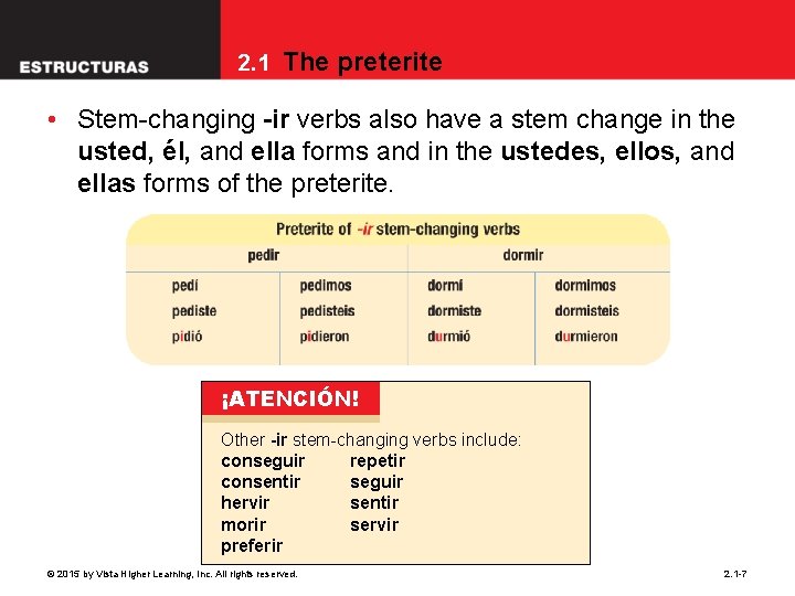 2. 1 The preterite • Stem-changing -ir verbs also have a stem change in