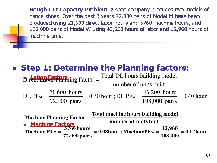 Rough Cut Capacity Problem: a shoe company produces two models of dance shoes. Over Rough Cut Capacity Problem: a shoe company produces two models of dance shoes. Over