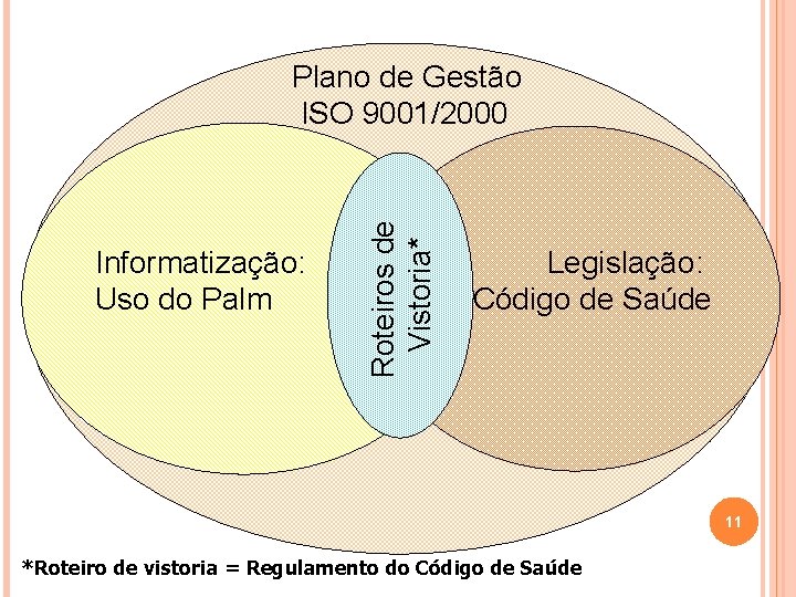 Informatização: Uso do Palm Roteiros de Vistoria* Plano de Gestão ISO 9001/2000 Legislação: Código