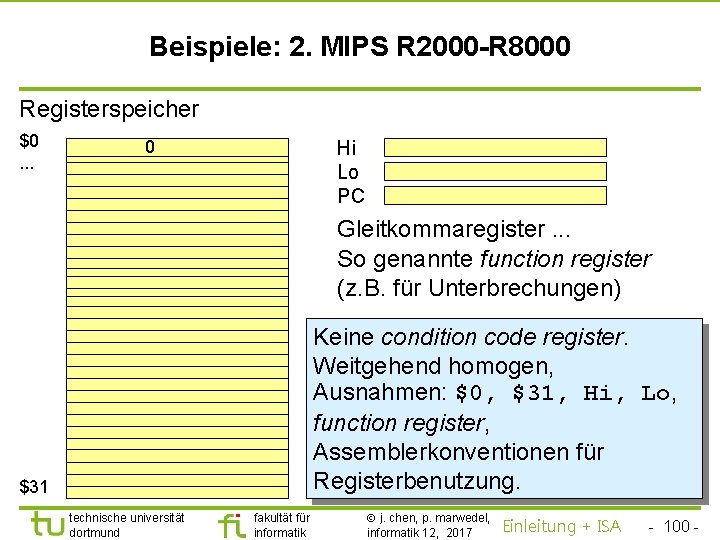 TU Dortmund Beispiele: 2. MIPS R 2000 -R 8000 Registerspeicher $0. . . 0