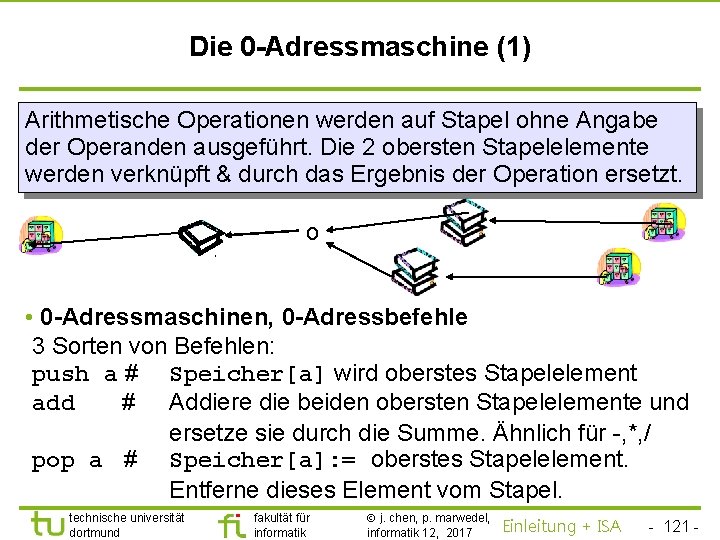 TU Dortmund Die 0 -Adressmaschine (1) Arithmetische Operationen werden auf Stapel ohne Angabe der