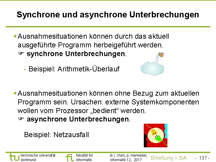 TU Dortmund Synchrone und asynchrone Unterbrechungen § Ausnahmesituationen können durch das aktuell ausgeführte Programm