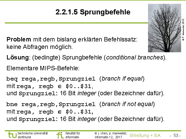 TU Dortmund © P. Marwedel, 2012 2. 2. 1. 5 Sprungbefehle Problem mit dem