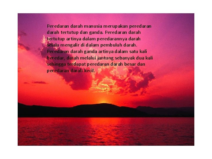 Peredaran darah manusia merupakan peredaran darah tertutup dan ganda. Peredaran darah tertutup artinya dalam