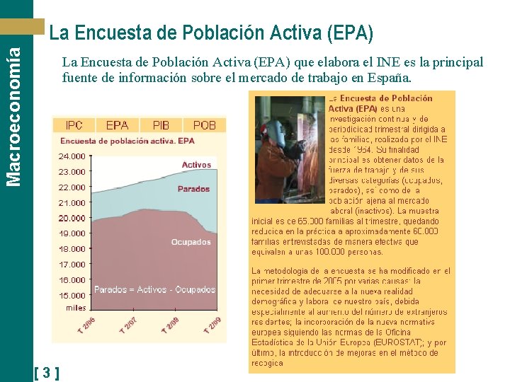 Macroeconomía La Encuesta de Población Activa (EPA) que elabora el INE es la principal
