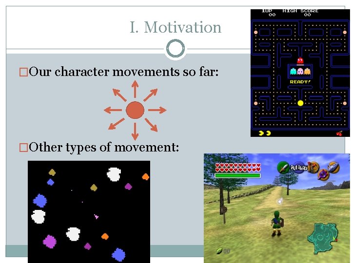 I. Motivation �Our character movements so far: �Other types of movement: 