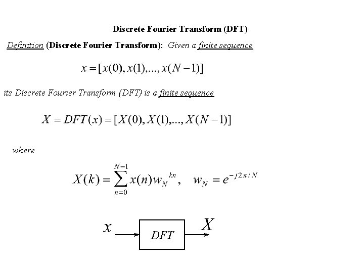 Discrete Fourier Transform (DFT) Definition (Discrete Fourier Transform): Given a finite sequence its Discrete