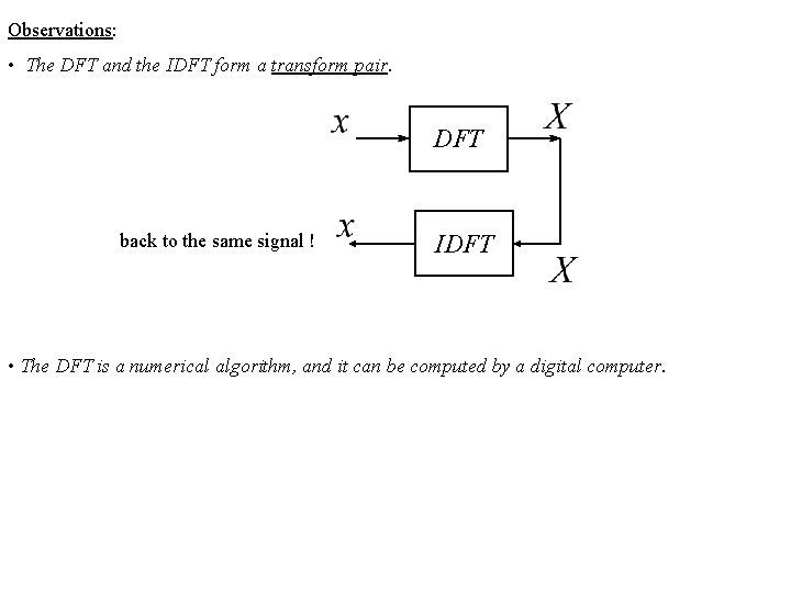 Observations: • The DFT and the IDFT form a transform pair. DFT back to