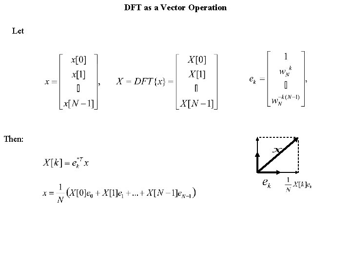 DFT as a Vector Operation Let Then: 