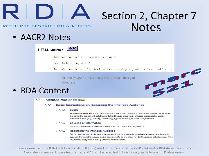 Section 2, Chapter 7 • AACR 2 Notes Screen image from Cataloguer’s Desktop, Library