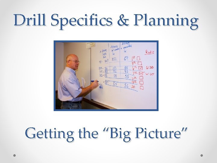 Drill Specifics & Planning Getting the “Big Picture” 