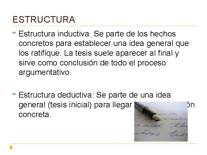 ESTRUCTURA Estructura inductiva. Se parte de los hechos concretos para establecer una idea general