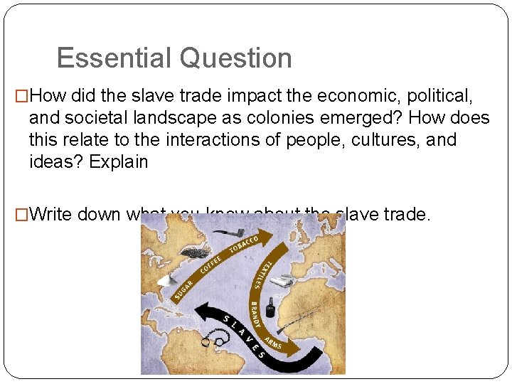 Essential Question �How did the slave trade impact the economic, political, and societal landscape