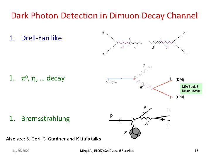 Dark Photon Detection in Dimuon Decay Channel 1. Drell-Yan like 1. p 0, h,