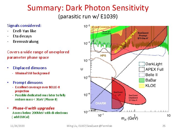 Summary: Dark Photon Sensitivity (parasitic run w/ E 1039) W Covers a wide range