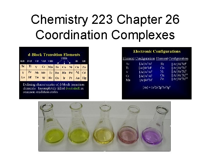 Chemistry 223 Chapter 26 Coordination Complexes 