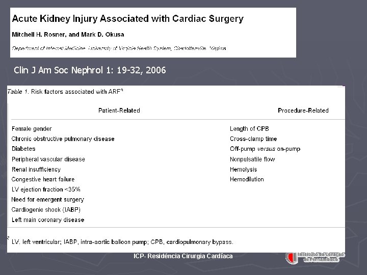 Clin J Am Soc Nephrol 1: 19 -32, 2006 ICP- Residência Cirurgia Cardíaca Clin J Am Soc Nephrol 1: 19 -32, 2006 ICP- Residência Cirurgia Cardíaca