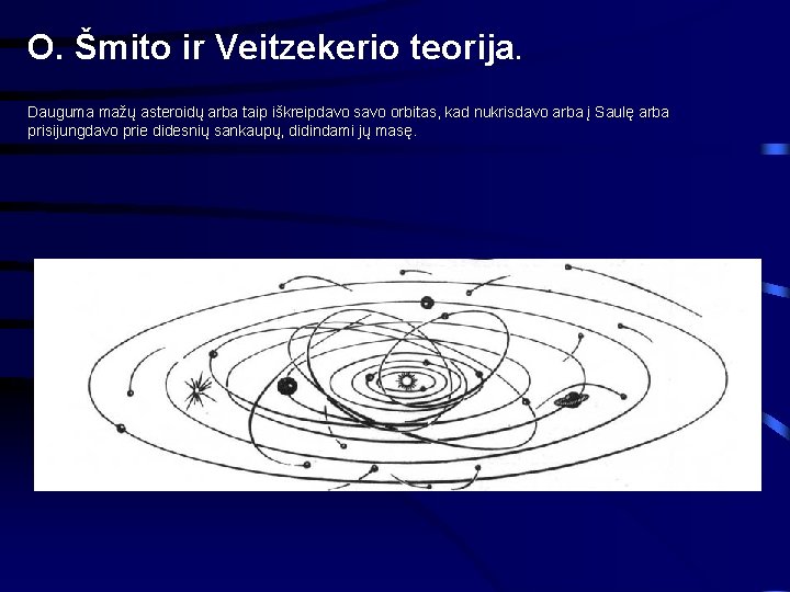 O. Šmito ir Veitzekerio teorija. Dauguma mažų asteroidų arba taip iškreipdavo savo orbitas, kad