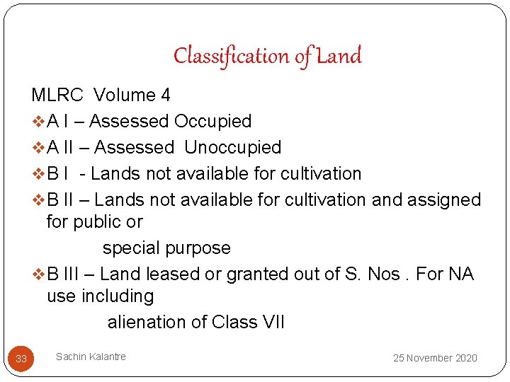 Classification of Land MLRC Volume 4 v A I – Assessed Occupied v A