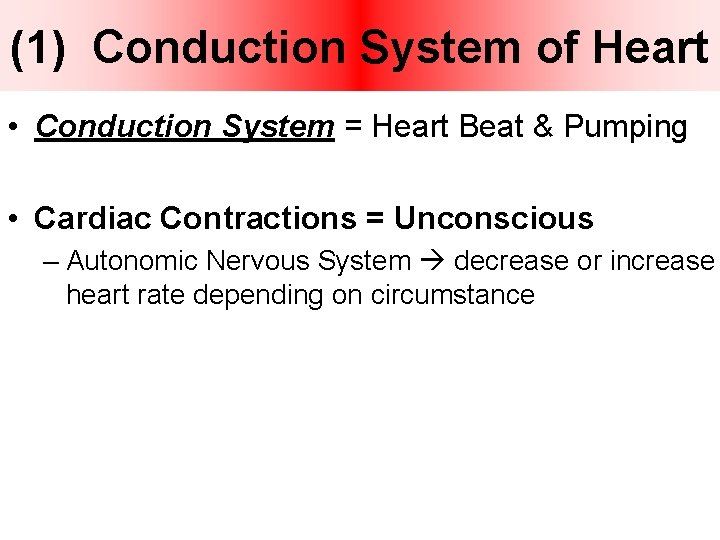 (1) Conduction System of Heart • Conduction System = Heart Beat & Pumping •