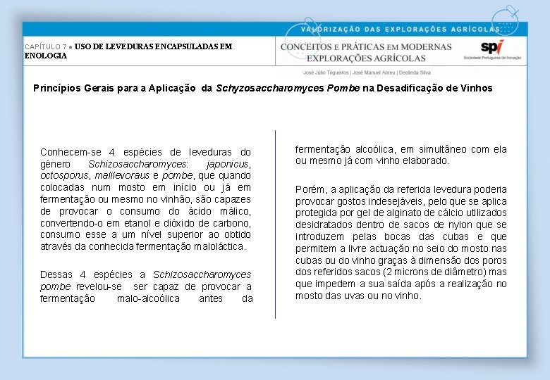 CAPÍTULO 7 ● USO DE LEVEDURAS ENCAPSULADAS EM ENOLOGIA Princípios Gerais para a Aplicação