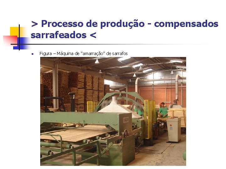 > Processo de produção - compensados sarrafeados < n Figura – Máquina de “amarração”