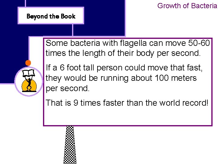 Growth of Bacteria Beyond the Book Some bacteria with flagella can move 50 -60