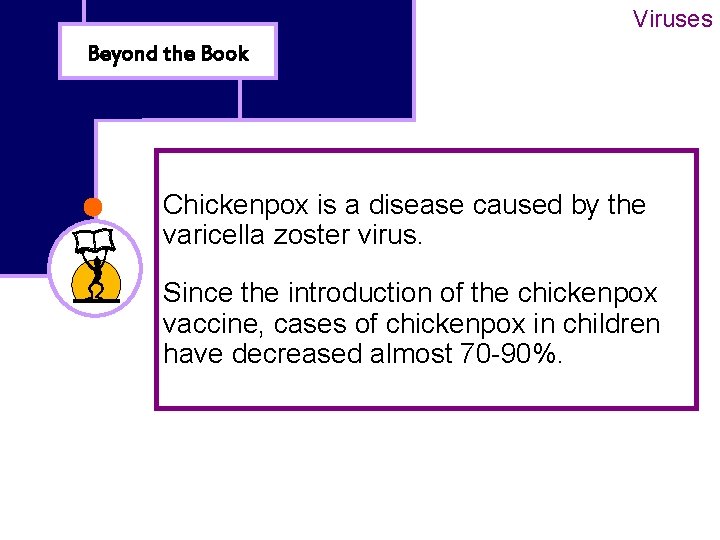 Viruses Beyond the Book Chickenpox is a disease caused by the varicella zoster virus.