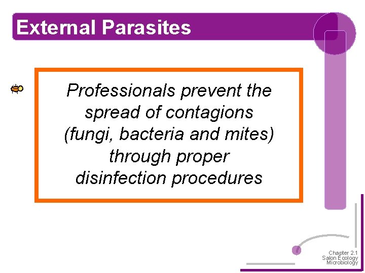 External Parasites Professionals prevent the spread of contagions (fungi, bacteria and mites) through proper