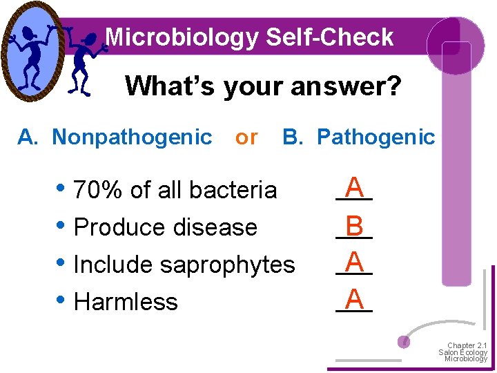Microbiology Self-Check What’s your answer? A. Nonpathogenic or B. Pathogenic • 70% of all