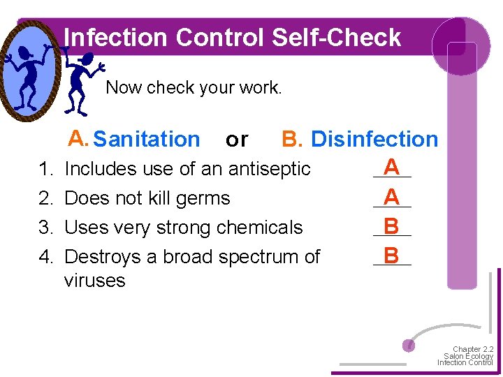 Infection Control Self-Check Now check your work. A. Sanitation 1. 2. 3. 4. or