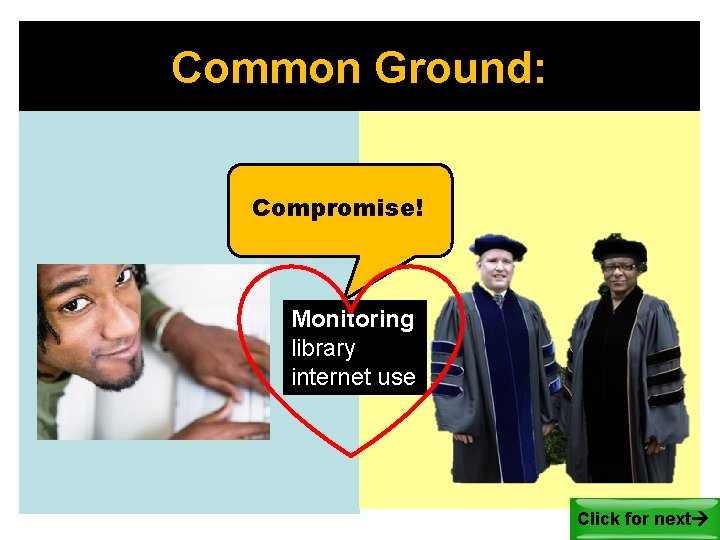 Common Ground: Compromise! Monitoring library internet use Click for next 