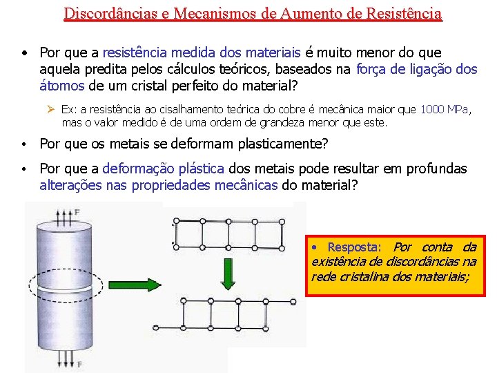 Discordâncias e Mecanismos de Aumento de Resistência • Por que a resistência medida dos
