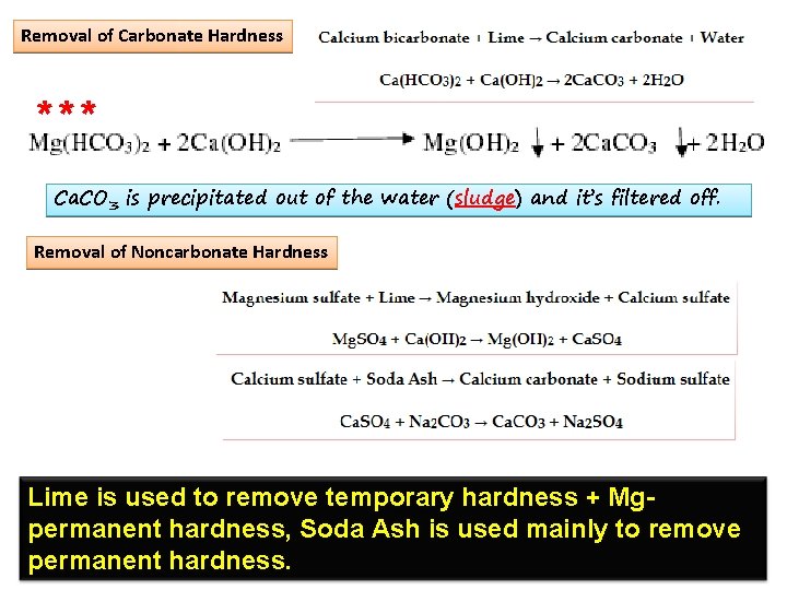 Removal of Carbonate Hardness *** Ca. CO 3 is precipitated out of the water