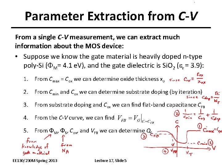 Parameter Extraction from C-V From a single C-V measurement, we can extract much information