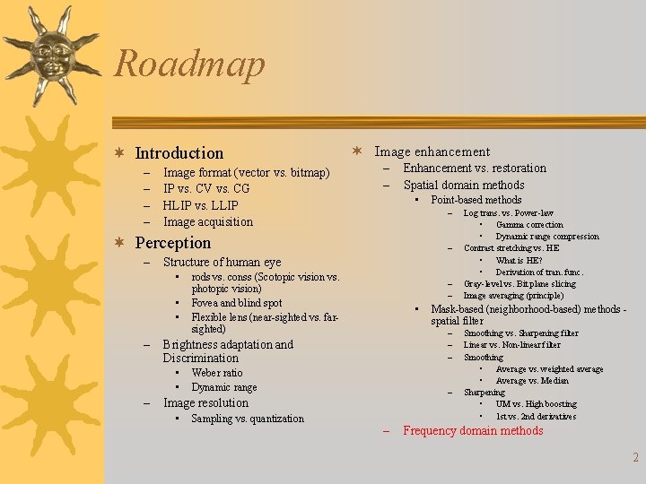 Roadmap ¬ Introduction – – Image format (vector vs. bitmap) IP vs. CV vs.