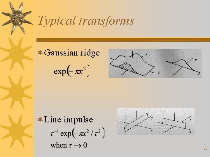 Typical transforms ¬Gaussian ridge ¬Line impulse 20 