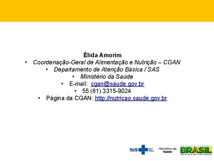 Élida Amorim • Coordenação-Geral de Alimentação e Nutrição – CGAN • Departamento de Atenção