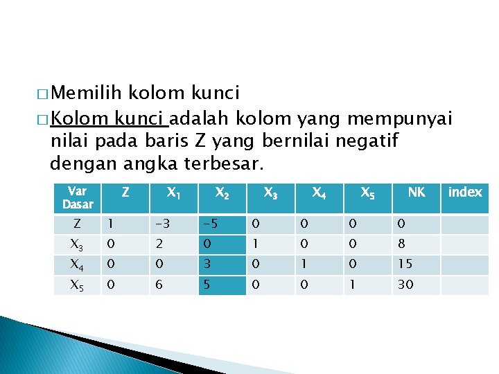 � Memilih kolom kunci � Kolom kunci adalah kolom yang mempunyai nilai pada baris