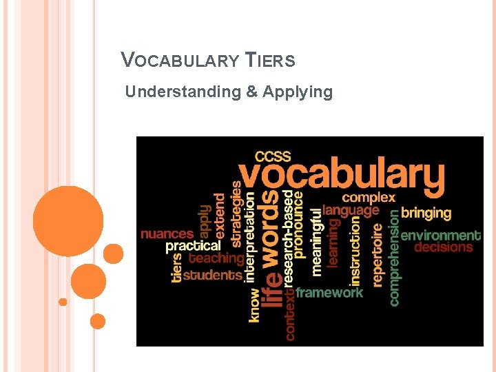 VOCABULARY TIERS Understanding & Applying 